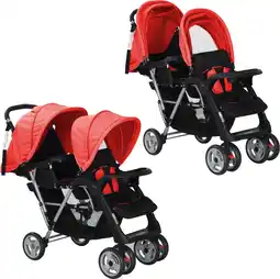 Bol.com vidaXL-Kinderwagen-dubbel-staal-rood-en-zwart aanbieding