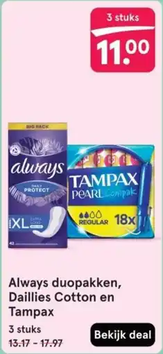 Etos Always duopakken, Daillies Cotton en Tampax aanbieding