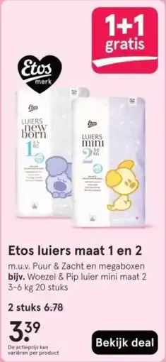 Etos Etos luiers maat 1 en 2 aanbieding