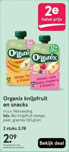 Etos Organix knijpfruit en snacks aanbieding