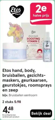 Etos Etos hand, body, bruisballen, gezichtsmaskers, geurkaarsen, geurstokjes, roomsprays en zeep aanbieding