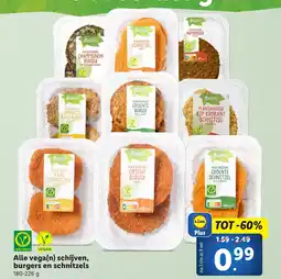 Lidl Alle vegan schijven, burgers en schnitzels aanbieding