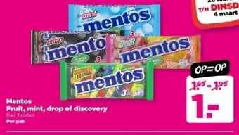 PLUS Mentos Fruit, mint, drop of discovery aanbieding