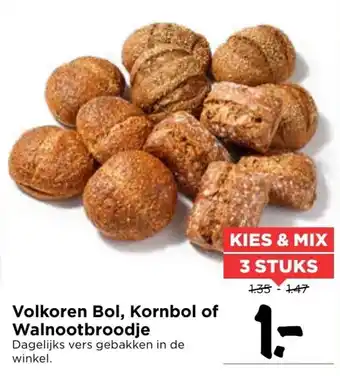 Vomar Voordeelmarkt Volkoren bol, Kornbol of Walnootbroodje 3st aanbieding