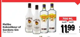 Vomar Voordeelmarkt Malibu Kokoslikeur of Gordons Gin 700ml aanbieding