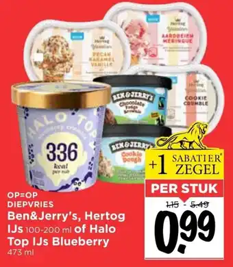 Vomar Voordeelmarkt Ben & Jerry's, Hertog IJs 100-200ml of Halo Top IJs Blueberry 473ml aanbieding