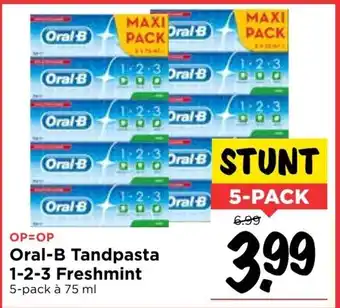 Vomar Voordeelmarkt Oral-B tandpasta 1-2-3 Freshmint 5*75ml aanbieding