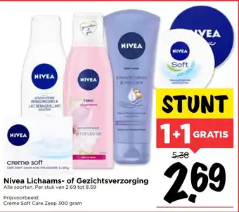 Vomar Voordeelmarkt Nivea Lichaams- of gezichtsverzorging 1+1 aanbieding