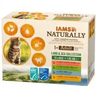 Pets Place Iams Naturally Adult Land & Sea Collection - Multipack - Kattenvoer - Vlees Vis 12x85 g aanbieding