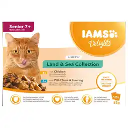 Pets Place Iams Delights Senior Land & Sea Collection - Multipack - Kattenvoer - Vlees Vis 12x85 g aanbieding