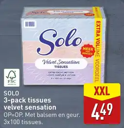 ALDI Solo 3 pack tissues velvet sensation aanbieding