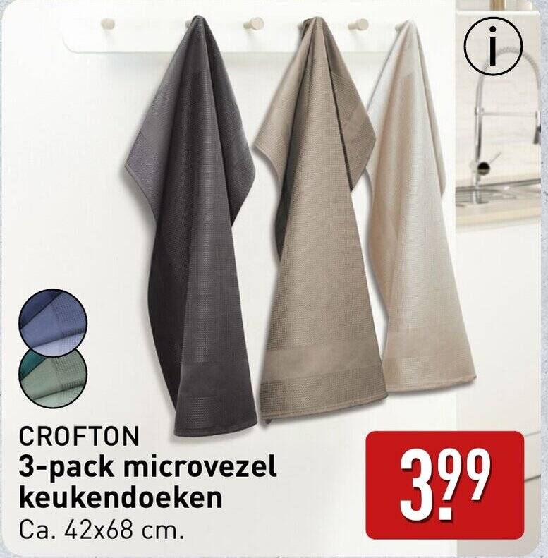 Crofton 3 pack microvezel keukendoeken 42 x 68 cm aanbieding bij ALDI