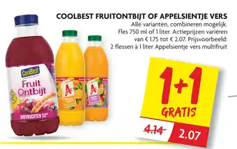 Dekamarkt Coolbest Fruitontbijt of Smoothie of Appelsientje 2*750ml-1L aanbieding