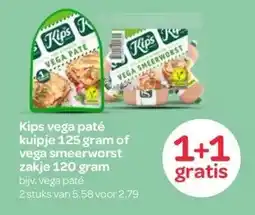 Spar Kips vega paté kuipje 125 gram of vega smeerworst zakje 120 gram aanbieding