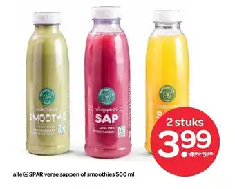 Spar alle SPAR verse sappen of smoothies 500 ml aanbieding