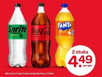 Spar alle Coca-Cola, Fanta of Sprite fles 1.5 liter aanbieding