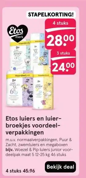 Etos Zwitsal babyverzorging 200 ml aanbieding