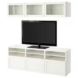 IKEA BestÅ Tv-opbergcombi/vitrinedeuren, wit/hanviken wit helder glas, 180x42x192 cm aanbieding