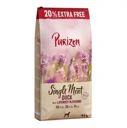 Zooplus 12 kg + 20% gratis! 14,4 kg Purizon droogvoer - graanvrij - Single Meat Eend met Lavendelbloemen aanbieding