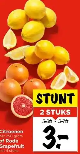 Vomar Voordeelmarkt Citroenen net 750 gram of Rode Grapefruit net 4 stuks aanbieding