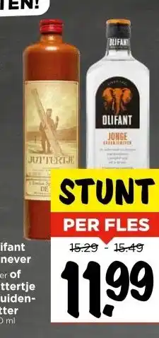 Vomar Voordeelmarkt Olifant Jenever 1 liter of Juttertje Kruidenbitter 700 ml aanbieding