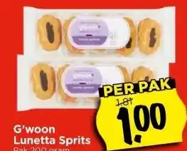 Vomar Voordeelmarkt G'woon Lunetta Sprits Pak 200 gram aanbieding