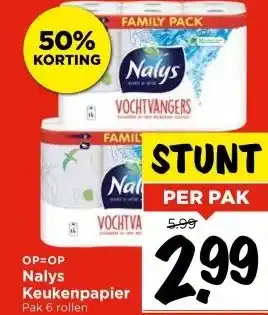 Vomar Voordeelmarkt OP=OP Nalys Keukenpapier Pak 6 rollen aanbieding