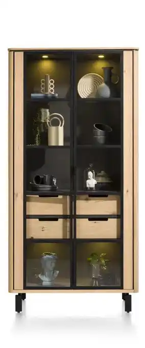 Henders & Hazel Livada, Vitrine 100 Cm - 2-Glasdeuren + 2-Laden - Natural aanbieding