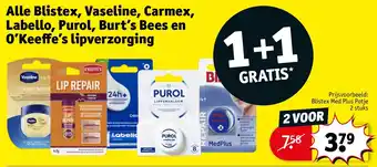 Kruidvat Alle Blistex, Vaseline, Carmex, Labello, Purol, Burt's Bees en O'Keeffe's lipverzorging aanbieding