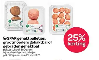 Spar Spar Gehaktballetjes, Grootmoeders Gehaktbal Of Gebraden Gehaktbal 25% Korting 360gram aanbieding