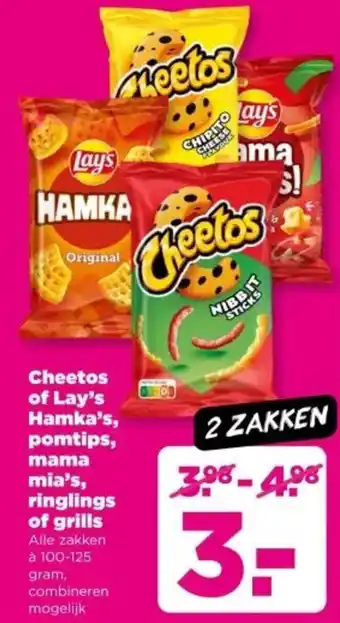 PLUS Cheetos of Lay's Hamka's, pomtips, mama mia's, ringlings of grills aanbieding