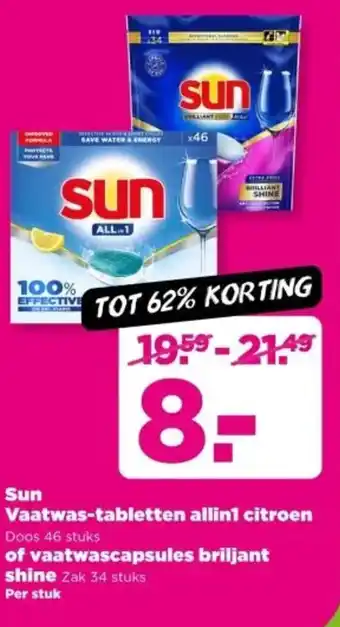 PLUS Sun Vaatwas tabletten allin1 citroen of vaatwascapsules briljant shine aanbieding