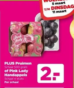 PLUS PLUS Pruimen Schaal 500 gram of Pink Lady Handappels Schaal 4 stuks aanbieding