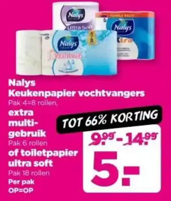 PLUS Nalys Keukenpapier vochtvangers extra multi gebruik of toiletpapier ultra soft aanbieding