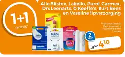 Trekpleister Alle Blistex, Labello, Purol, Carmex, Drs Leenarts, O'Keeffe's, Burt Bees en Vaseline lipverzorging aanbieding