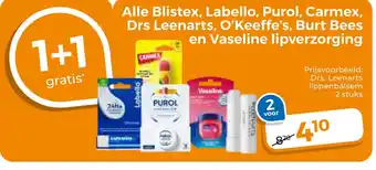 Trekpleister Alle Blistex, Labello, Purol, Carmex, Drs Leenarts, O'Keeffe's, Burt Bees en Vaseline lipverzorging aanbieding