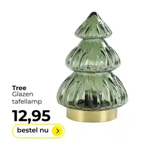 Lampidee Tree - Tafellamp LED d:12x18 cm glas olijf groen aanbieding