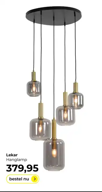 Lampidee Lekar - Hanglamp 5 lichts rond antiek brons + smoke glas aanbieding