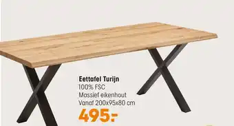 Kwantum Eettafel Turijn Naturel Eiken X-poot 200x95 aanbieding