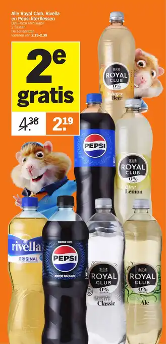 Albert Heijn Alle Royal Club, Rivella en Pepsi literflessen aanbieding