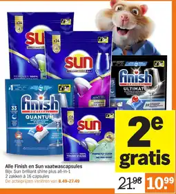 Albert Heijn Alle Finish en Sun vaatwascapsules aanbieding