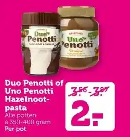 Coop Duo Penotti of Uno Penotti Hazelnoot pasta aanbieding