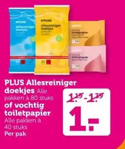 Coop PLUS Allesreiniger doekjes of vochtig toiletpapier aanbieding