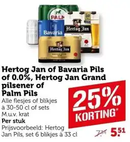 Coop Hertog Jan of Bavaria Pils of 0.0%, Hertog Jan Grand pilsener of Palm Pils aanbieding