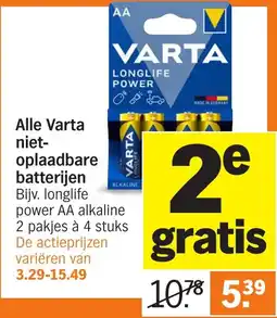 Albert Heijn Alle Varta nietoplaadbare batterijen aanbieding