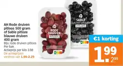 Albert Heijn AH Rode druiven pitloos of Sable pitloze blauwe druiven aanbieding