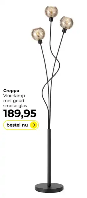 Lampidee Creppo - Vloerlamp 3 lichts zwart met goud glas aanbieding