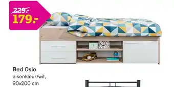 Leen Bakker Bed Oslo - eikenkleur/wit - 90x200 cm aanbieding