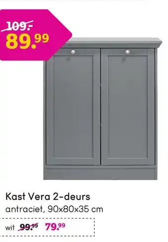 Leen Bakker Kast Vera - antraciet - 90x80x35 cm aanbieding