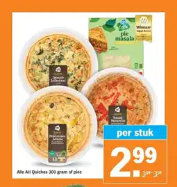 Albert Heijn Alle AH Quiches 300 gram of pies aanbieding